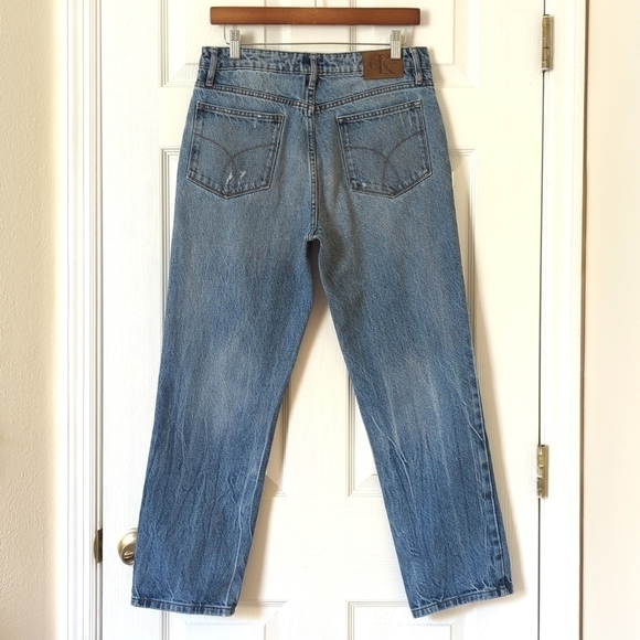 Calvin Klein Jeans Retro Medium Wash High Rise Distressed Straight Leg Jeans 30 - Picture 4 of 16